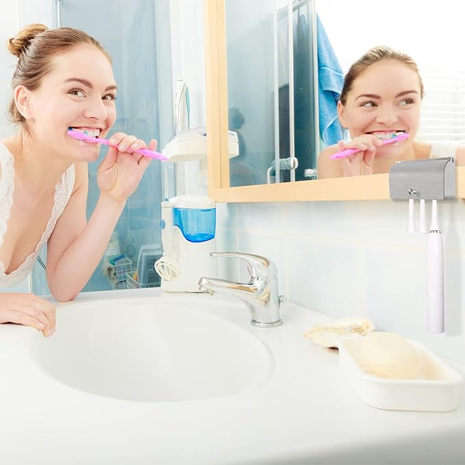 6-Slot Stainless Steel Toothbrush Holder with Cover - Wall Mounted, Dustproof, Self-Adhesive, Rustproof Bathroom Organizer for Toothbrush Storage (Silver)