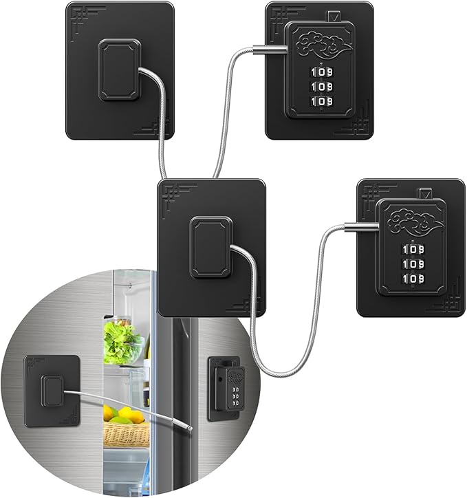 2-Pack Password Refrigerator Lock, Combination Child Proof Safety Lock，Baby Proofing fridge lock，Door Latches for Fridge Cabinet Drawer Closet, Freezer Lock No Keys Needed (Black)