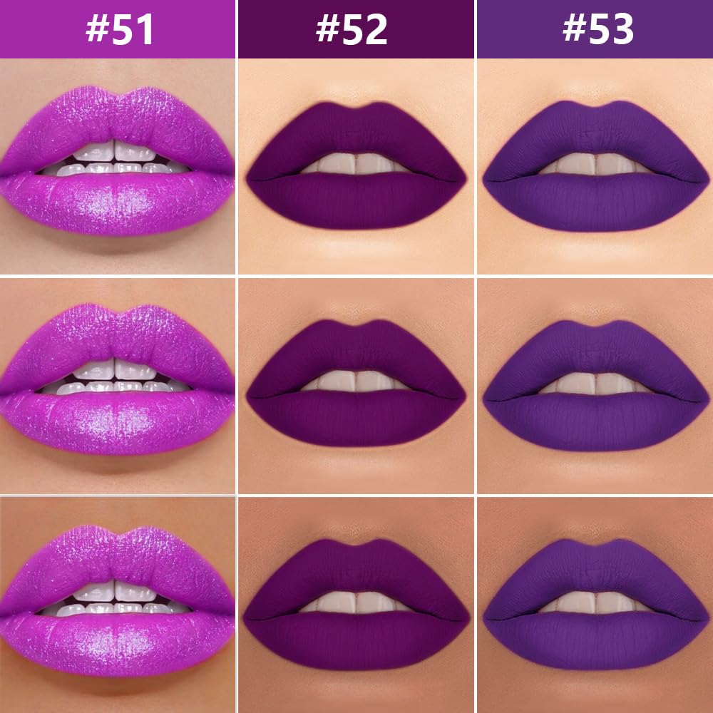 3Pcs 2 in 1 Lavender Dark Violet Purple Matte Lip Liner and Liquid Lipstick Stain Makeup Set for women, Long Lasting Smudge Proof Lip Tint Matte Finish Lip Gloss for All-Day Color Hold, Set24