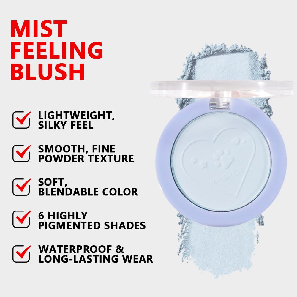 Matte Blush Powder for Cheeks, Cruelty Free Makeup – Long Lasting Natural Face Blusher Makeup, Lightweight Blendable Cheek Color Palette for Women All Skin Tones - #03 Pastel Blue