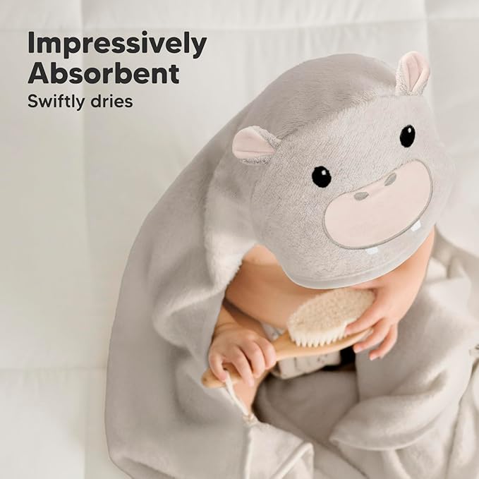 KeaBabies Hooded Baby Towel for Newborn - Viscose Derived from Bamboo Large Baby Bath Towels with Hood for Boys, Girls, Toddler, Extra Absorbent & Soft Newborn Bath Essentials (Hippo, Regular)