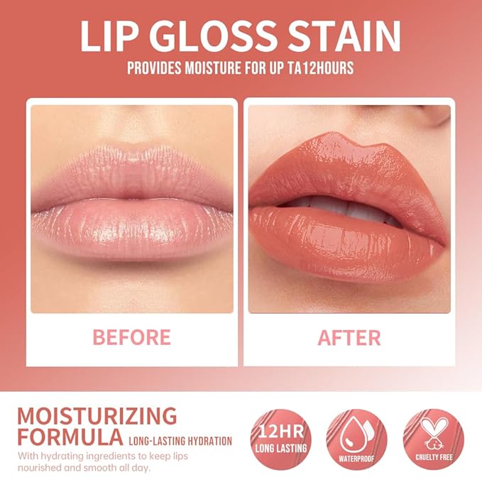 Lip Stain Hydrating High Shine – Lightweight Non-Sticky Glossy Lip Tint, Mirror Shine Moisturizing Lip Makeup for Plump & Full Lips, Long-Lasting Rich Color Lip Glaze, Soft Smooth Lip Gloss 02#