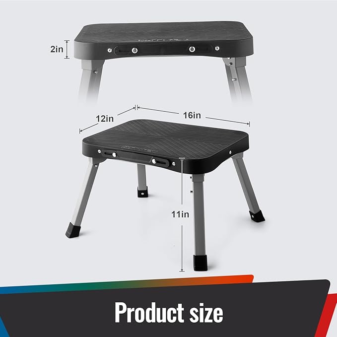 11" Folding Step Stool, Non-Slip 16x12 Large Platform, Portable Compact Sturdy 1-Step Stools for Kids Adults Seniors at Indoor Outdoor - Durable & Safe (11 inch, Black)