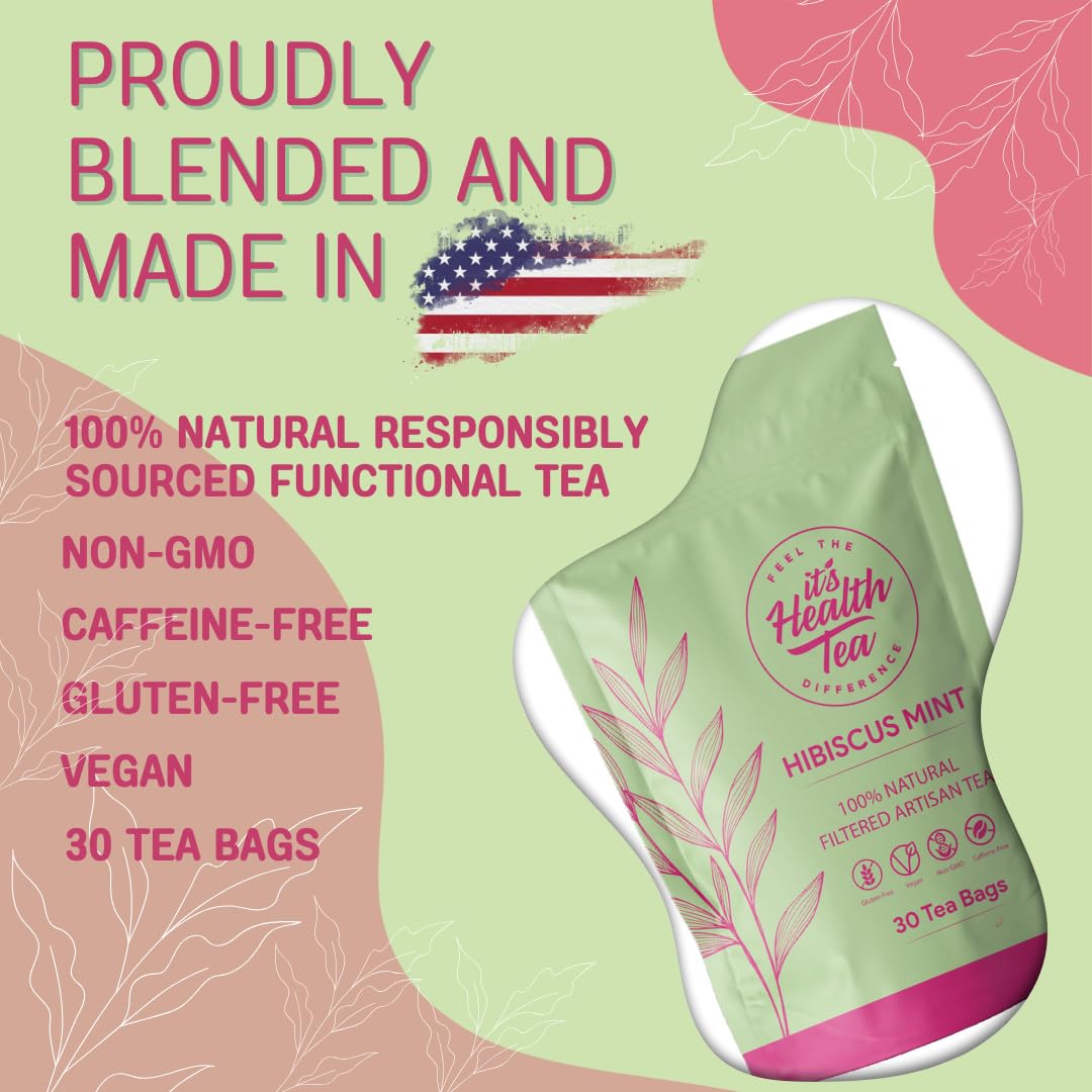 Hibiscus Mint Herbal Tea – 30 Tea Bags – Caffeine-Free, Antioxidant-Rich Blend for Heart, Immune & Digestive Support – Refreshing Herbal Infusion