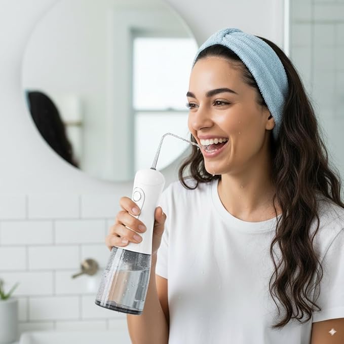 YKB Water Flosser for Teeth, 400ml 8 Modes Portable Water Flosser Cordless with Digital Display, Travel Water Oral Irrigator for Teeth Cleaning & Oral Care Rechargeable IPX7 Waterproof (White)