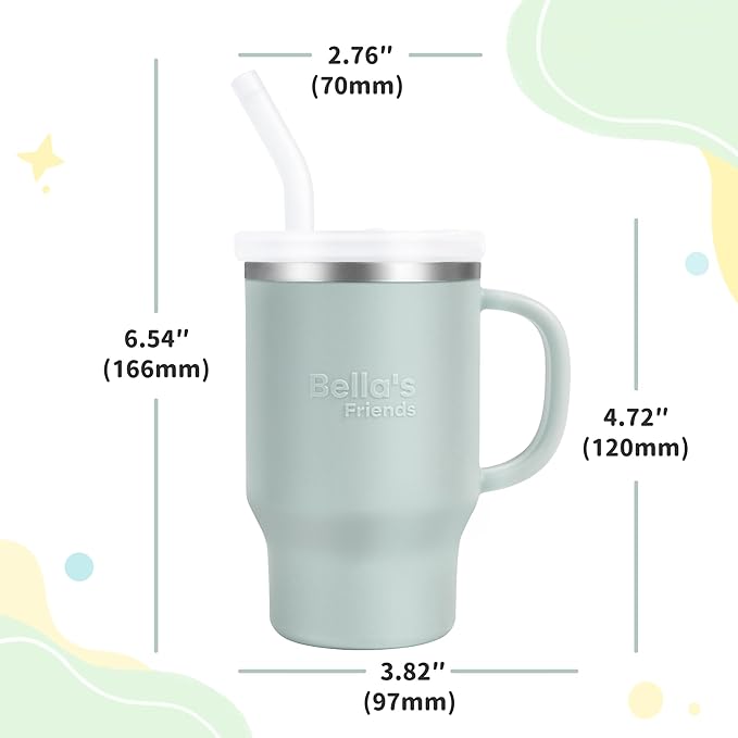 Bella's Friends Handy Mini Tumbler – Adorable 9 oz Sippy Cup for Toddlers 1-3 years old, Flexible Straw, Stainless Interior & Silicone Body, Leak‑Proof, Dishwasher Safe, Ideal for Travel or At Home