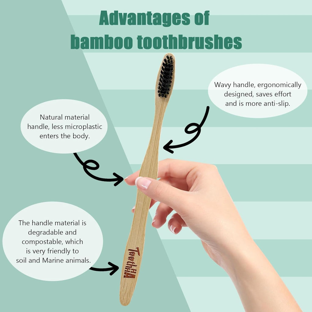 Bamboo Toothbrushes, Medium Bristles BPA-Free Bristles Toothbrushes for Adults - Eco-Friendly, Natural Wooden Toothbrush 8 Pack
