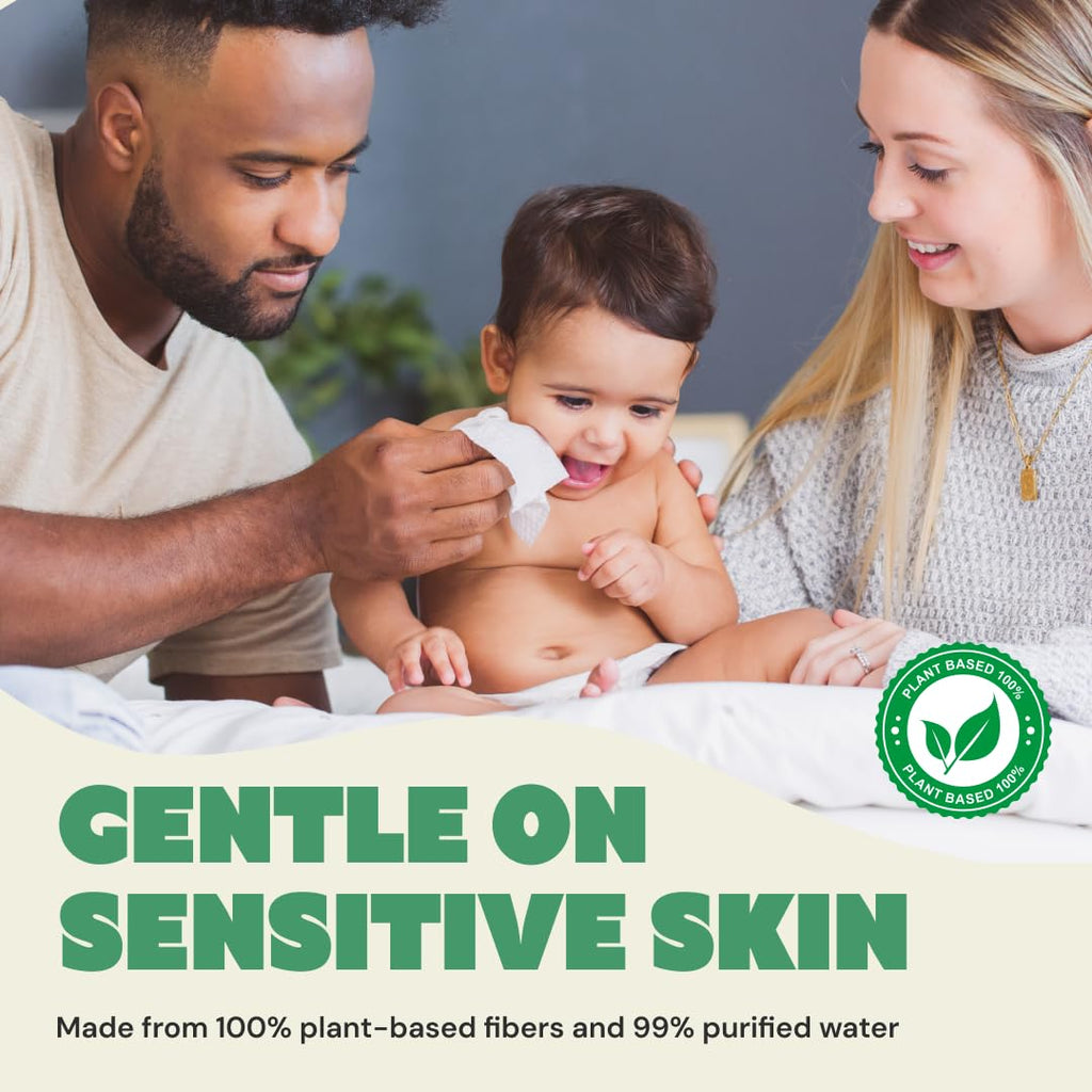 DYPER Baby Wipes Unscented (720 Count) - 99% Water-Based & Hypoallergenic Baby Wipes, Made with Plant-Based Materials, Gentle for Sensitive Skin, Fragrance & Plastic-Free Wet Wipes, 12 Pack