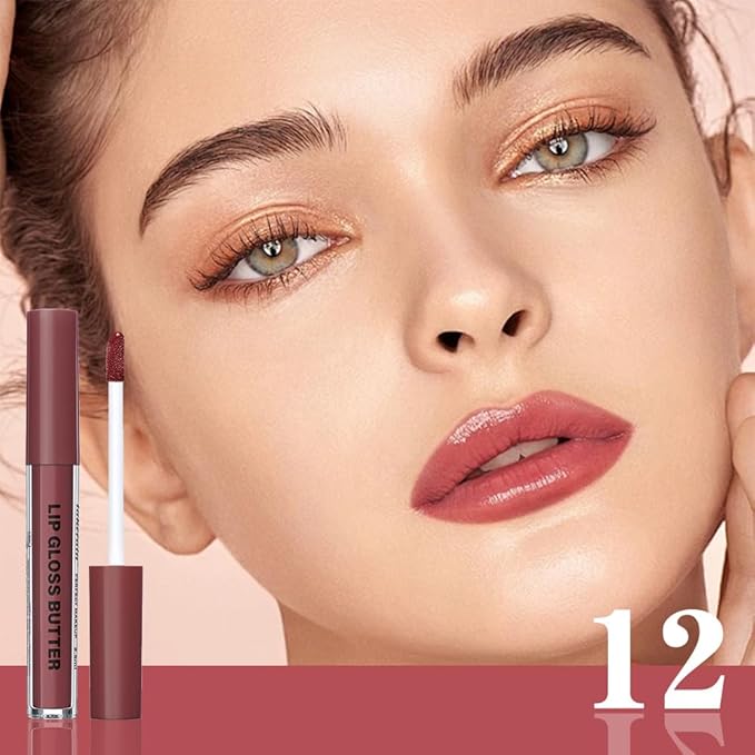 Browm Honey Butter Lip Stain Tinted Lip Gloss,Shine Moisturizing Plumper Liquid Lipstick for Women,Natural Nourishing Hydrating Lip Balm for Dry Lips,Lightweight Lip Liner Care Makeup,Vegan #12
