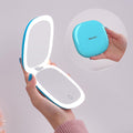 Mocado Compact LED Travel Makeup Mirror - 4 Inches 1X/10X Magnification Travel Mirror with Light Dimmable Double Sides Lighted USB Rechargeable Compact Mirror for Purse,Pocket,Travel(Blue)