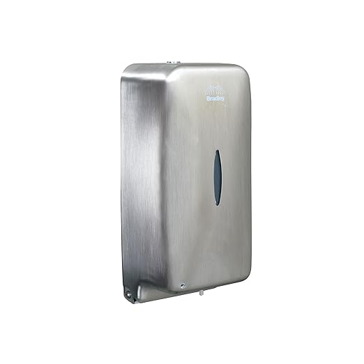 Bradley 6A01-11 Diplomat Foam Soap/Sanitizer Dispenser, Surface Mounted, Vertical Tank, Low Battery Indicator Lights, Architectural Satin Finish, Stainless Steel