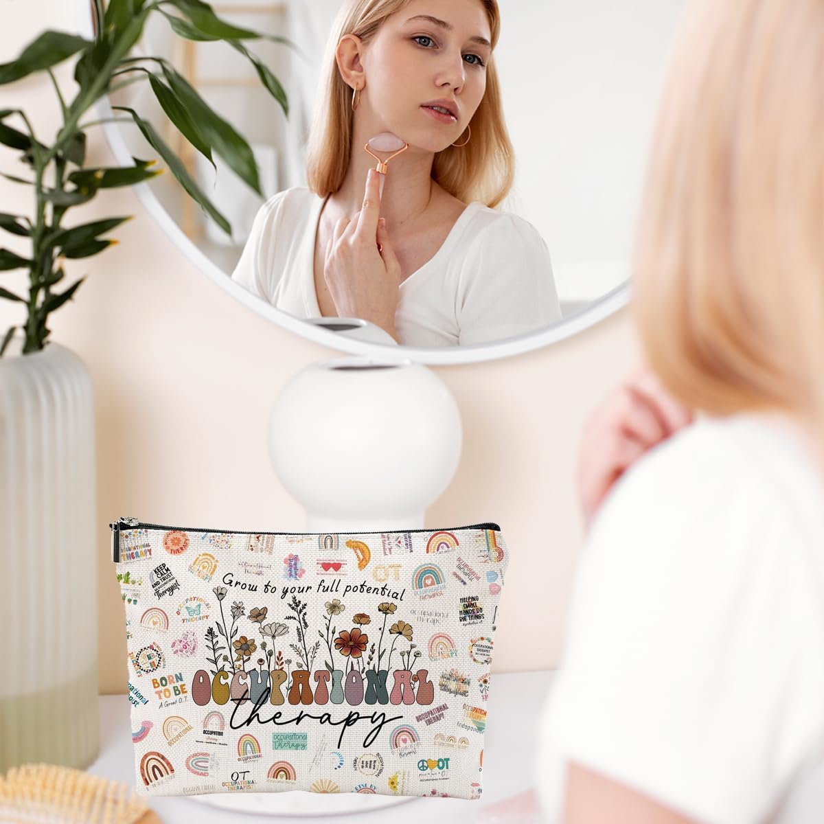 Occupational Therapy Gifts,Therapist Occupational Therapy Makeup Bag Zipper Pouch Travel Toiletry,Therapist Gifts,Ot Gifts,Gifts For Occupational Therapy, white