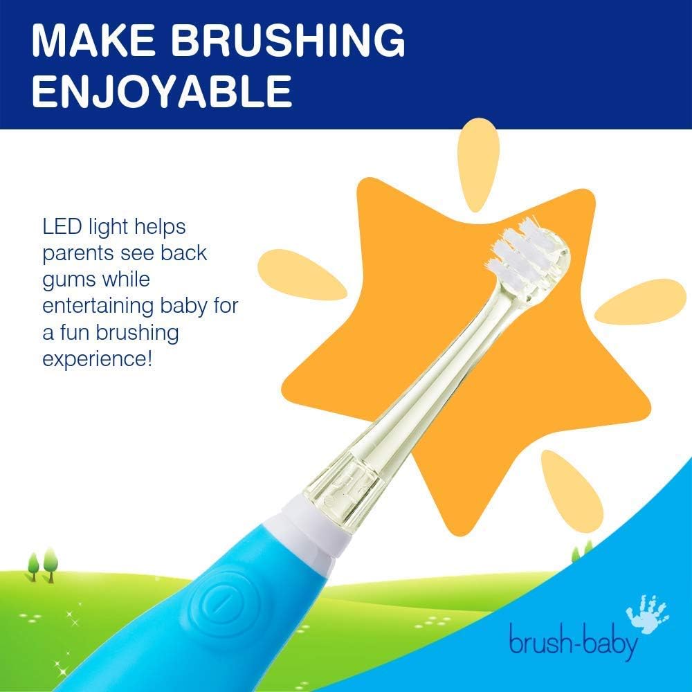 brush-baby BabySonic Infant and Toddler Electric Toothbrush for Ages 0-3 Years - Smart LED Timer and Gentle Vibration Provide a Fun Brushing Experience - Includes 2 Sensitive Brush Heads (Pink)