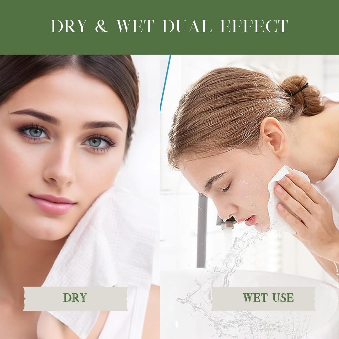 VoilaVe Disposable Face Towels -100% Cotton Biodegradable Makeup Remover Dry Wipes, Ultra Soft Lint Free Facial Cloth | Clinically Tested Eco-Friendly Towelettes For Sensitive Skin - XL 10 x 12"- 50 C