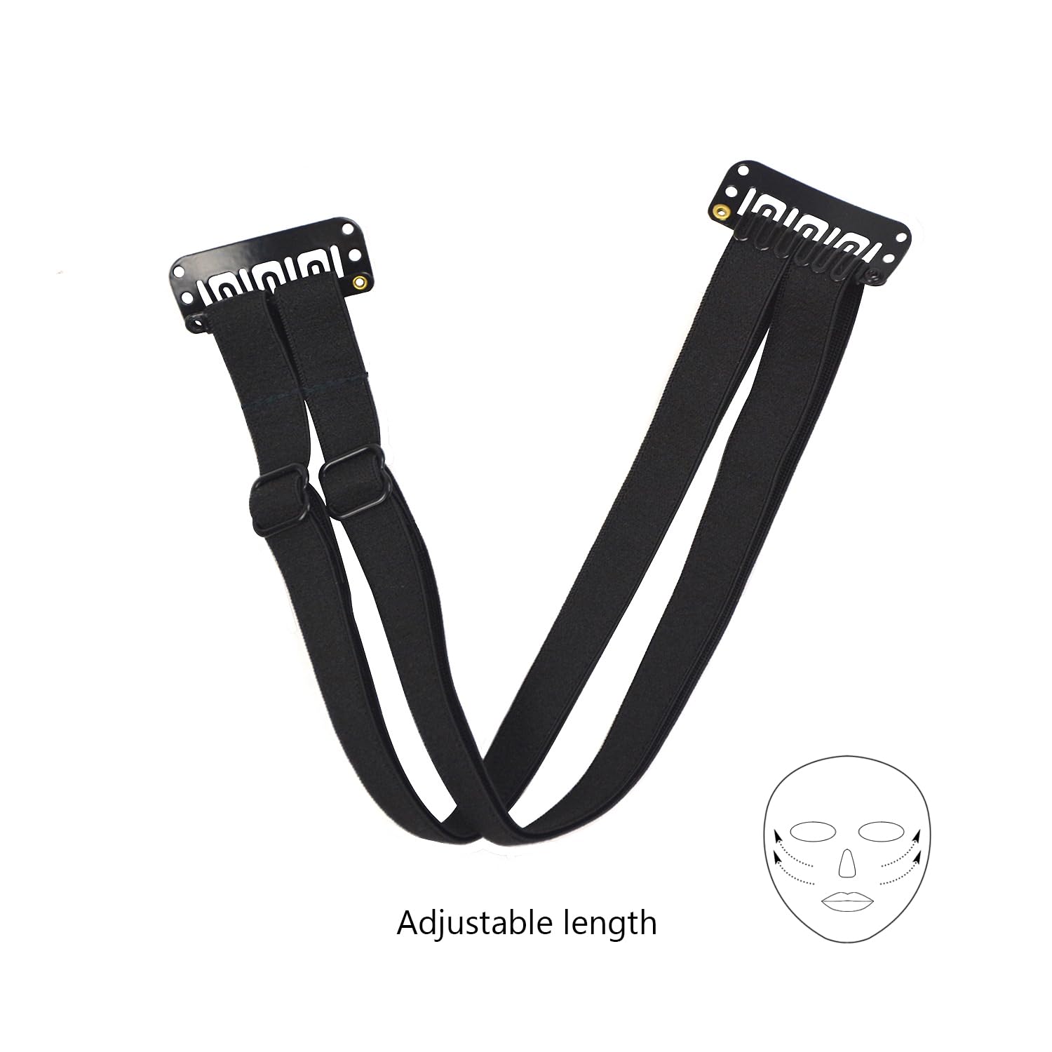 2 Pcs Facelift Bands with Clips Invisible Face Stretching Lifting Strap Adjustable Elastic Band Face Slimming Band (24cm Black Double Bands)