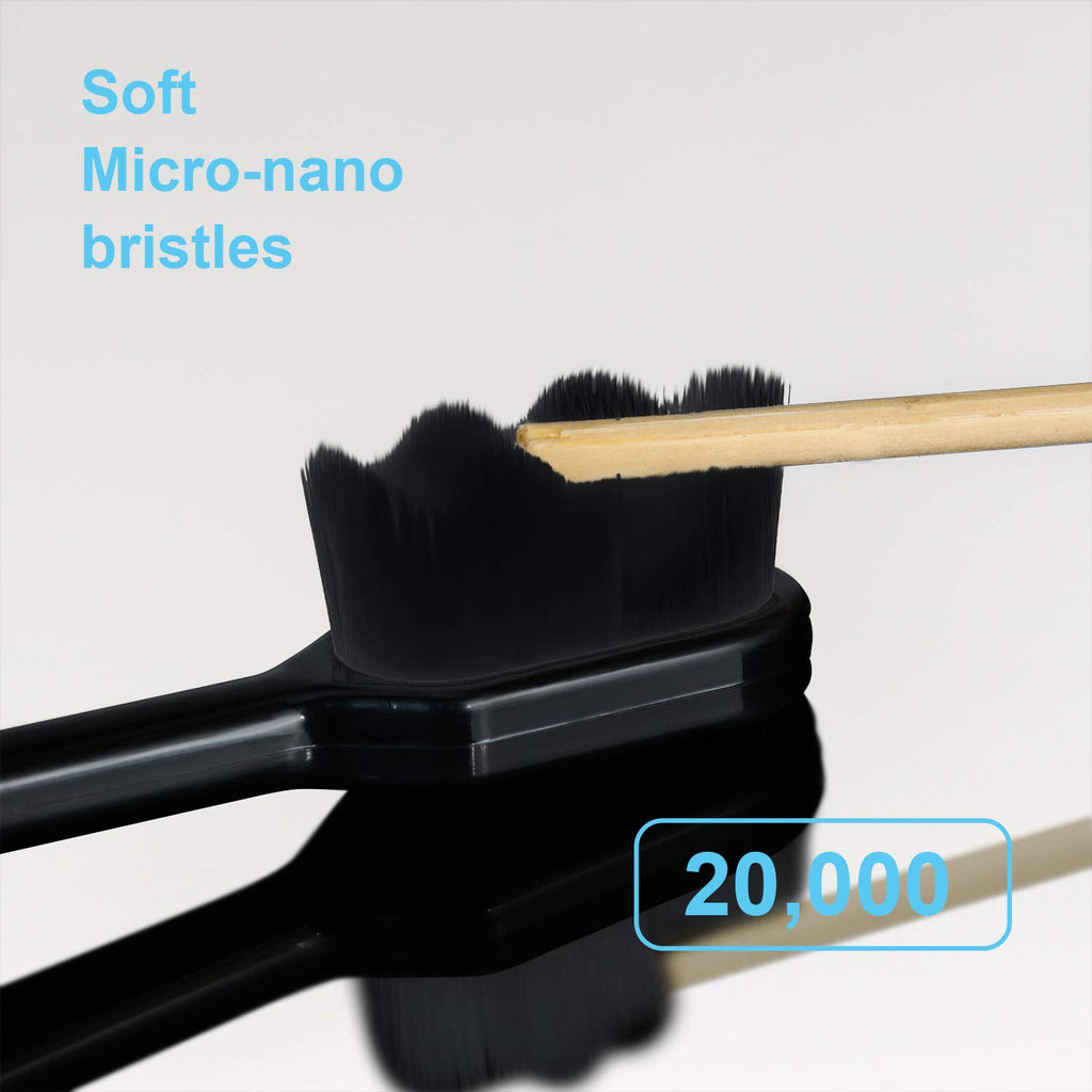 Patelai 8 Pcs Extra Soft Toothbrush Micro Nano with 20, 000 Ultra Soft Bamboo Charcoal Bristles for Adult, Sensitive Gum, Brace and Gum Recession(Black, White Handle with Black Bristle)