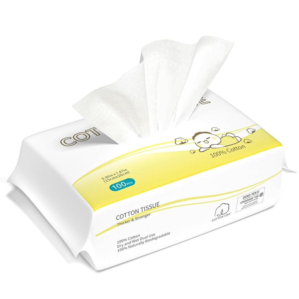 Winner 100% Cotton Dry Wipes, USDA Certified Baby Wipes, Soft & Gentle, Hypoallergenic & Unscented for Baby Sensitive Skin, Use Wet/Dry for Diaper Changes, Meals & Cleanup, 100ct, Pack of 1
