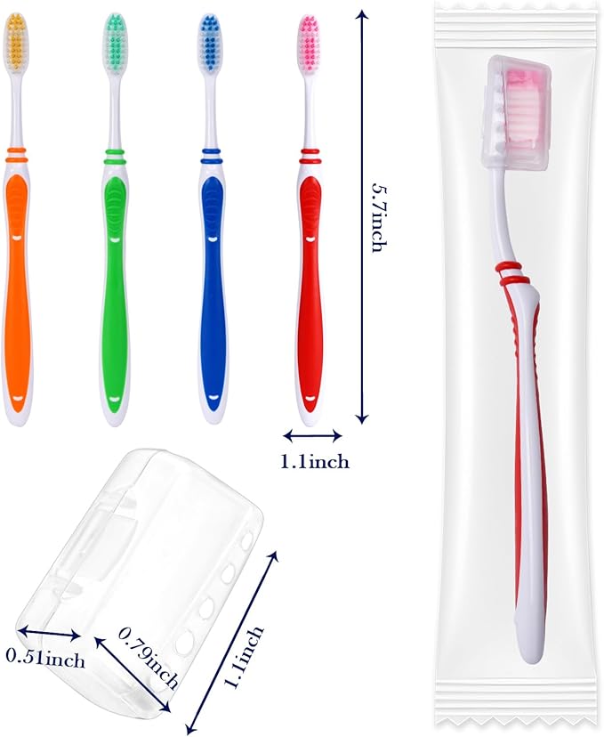 100 Pack Bulk Toothbrush Package with Covers Premium Quality Individually Wrapped Tooth Brushes, Soft Bristle Toothbrushes for Adults & kids, Hygienic Cap for Donations, Travel, Hotels, Homeless