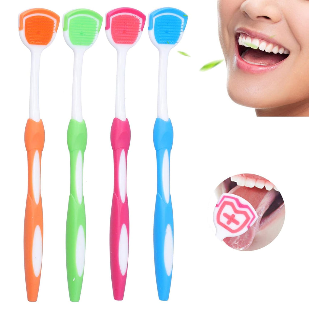 ZJchao 4Pcs/Set Tongue Scraper, Tongue Cleaning Brush Care, Plastic Travel Portable Freshen Tongue Brush Cleaner for Oral Care