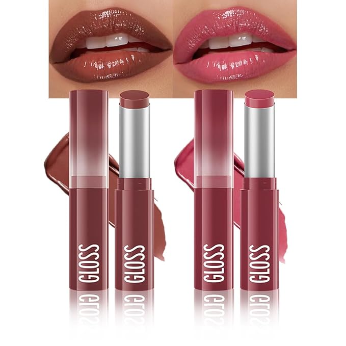 2Pcs Brown&Pink Honey Tinted Lip Stain Lip Balm Lip Gloss Lipstick, Sheer Hydrating Lip Stains Tint, Moisturizing Lip Color for All Skin Tones, Nourishing Lip Balm with a Hint of Natural Black Cherry