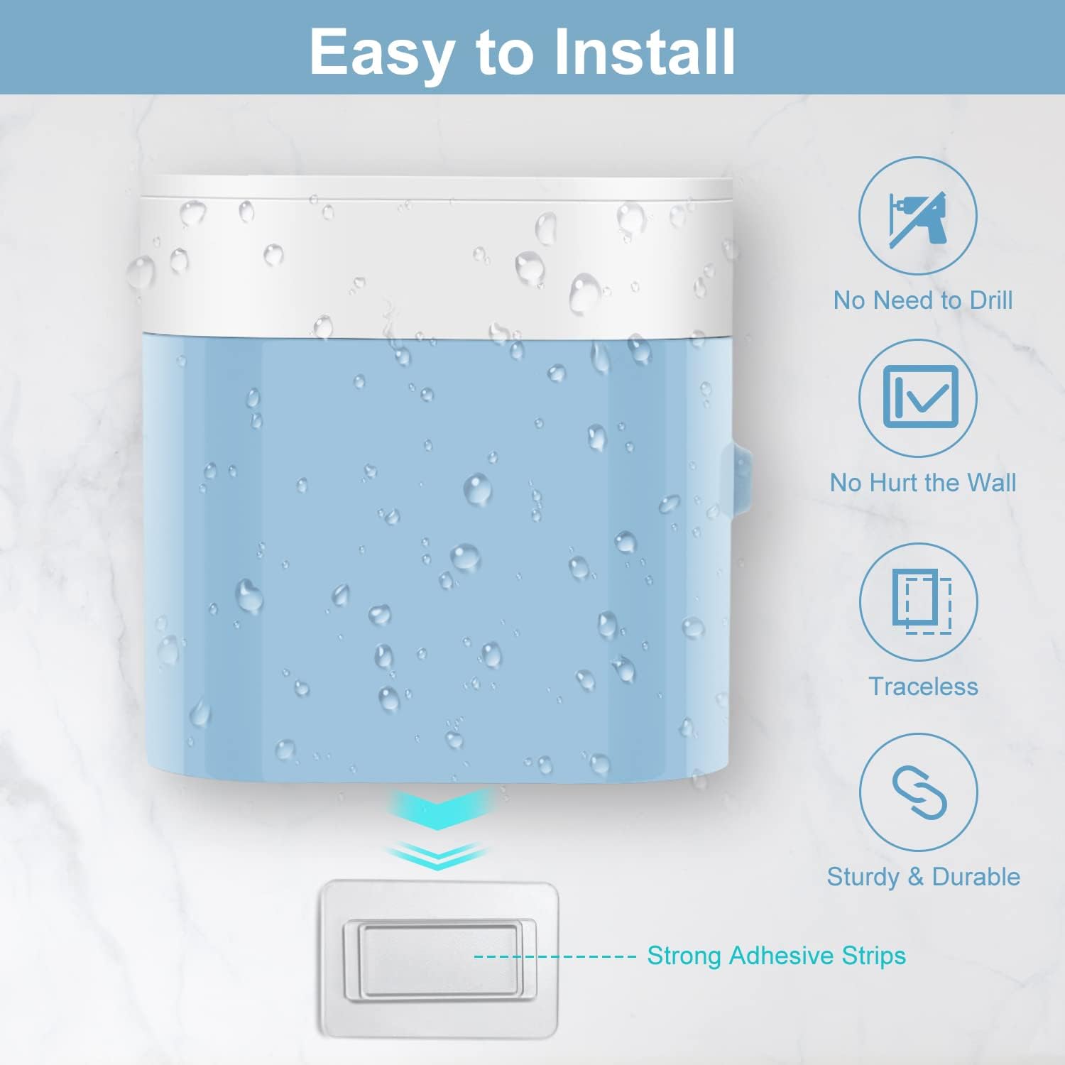 Toothbrush Holder Toothpaste Dispenser Wall Mounted with Cover, 4 Slots Electric Tooth Brush Storage Organizer with 2 Automatic Kids Toothpaste Squeezers for Shower Bathroom Blue, Self Adhesive