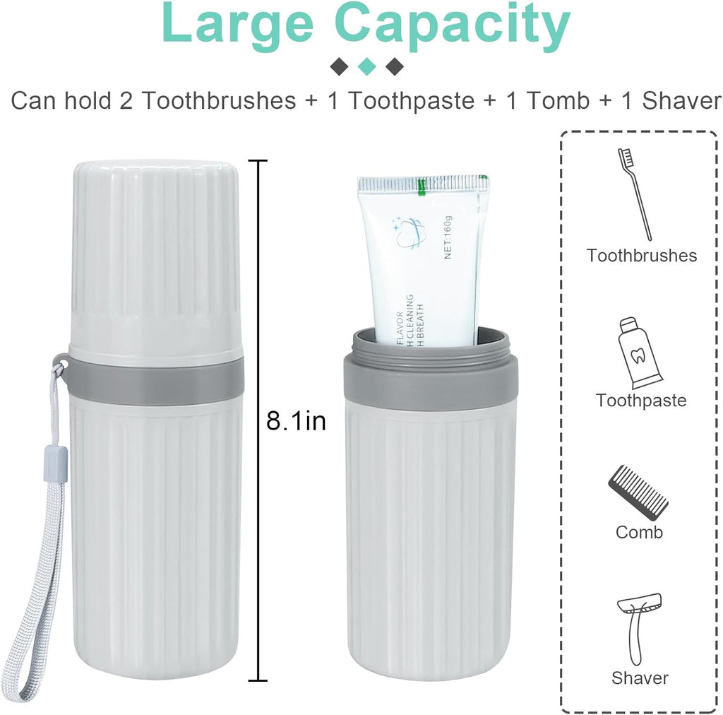 Mulbozy Travel Toothbrush Holder, Large Travel Toothbrush Cup Case, Portable Travel Toothbrush Toothpaste Makeup Storage for Business Trip Camping School - Gray