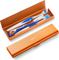 Wider Aluminum Toothbrush Travel Case, Portable Travel Toothbrush Holder, Durable Manual Toothbrush Box Container for Traveling, Bathroom, Camping, Business Trip-Not for 0.85oz Toothpaste, Orange