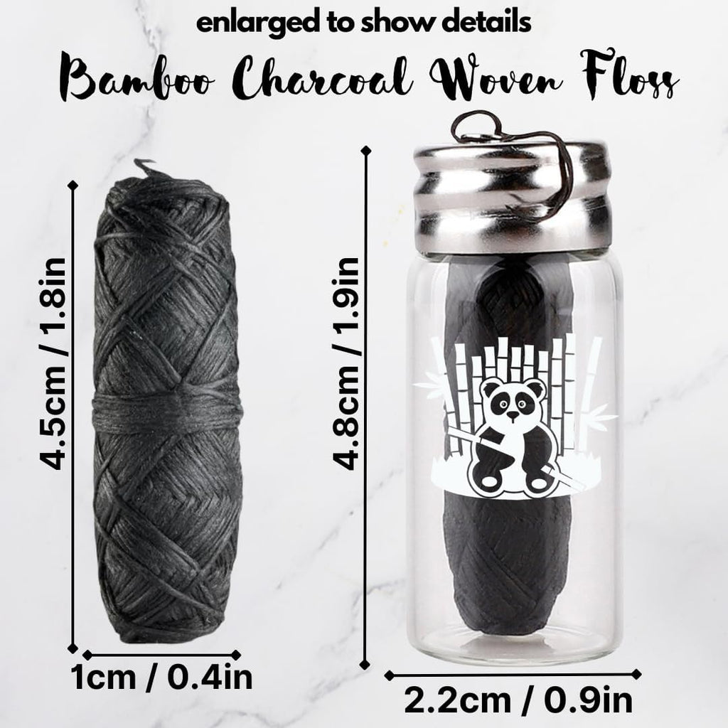 BOONBOO Dental Floss, Bamboo Charcoal Woven Threads, Refillable Glass Bottle, 3 Pieces, Mint