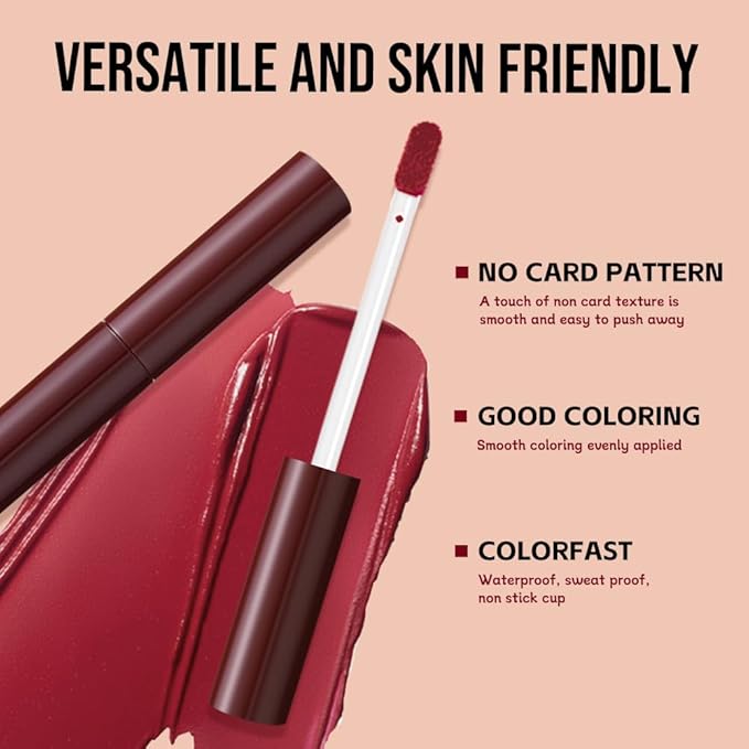 Matte Lip Stain – High Pigment Non-Transfer Matte Liquid Lipstick, Long-Lasting Waterproof Smudge-Proof Lip Color, Lightweight Comfortable Velvet Finish Lip Tint 03#（5PCS）