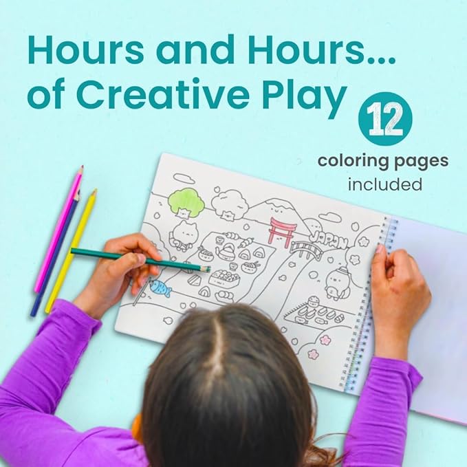 Girly Sticker Book Activity for Kids, Cute Foods Around The World by Cupkin, Toddler Airplane Travel Essentials, 500+ Stickers for Kids 12 Scenes + Coloring Book Pages, Crafts Ages 2-8