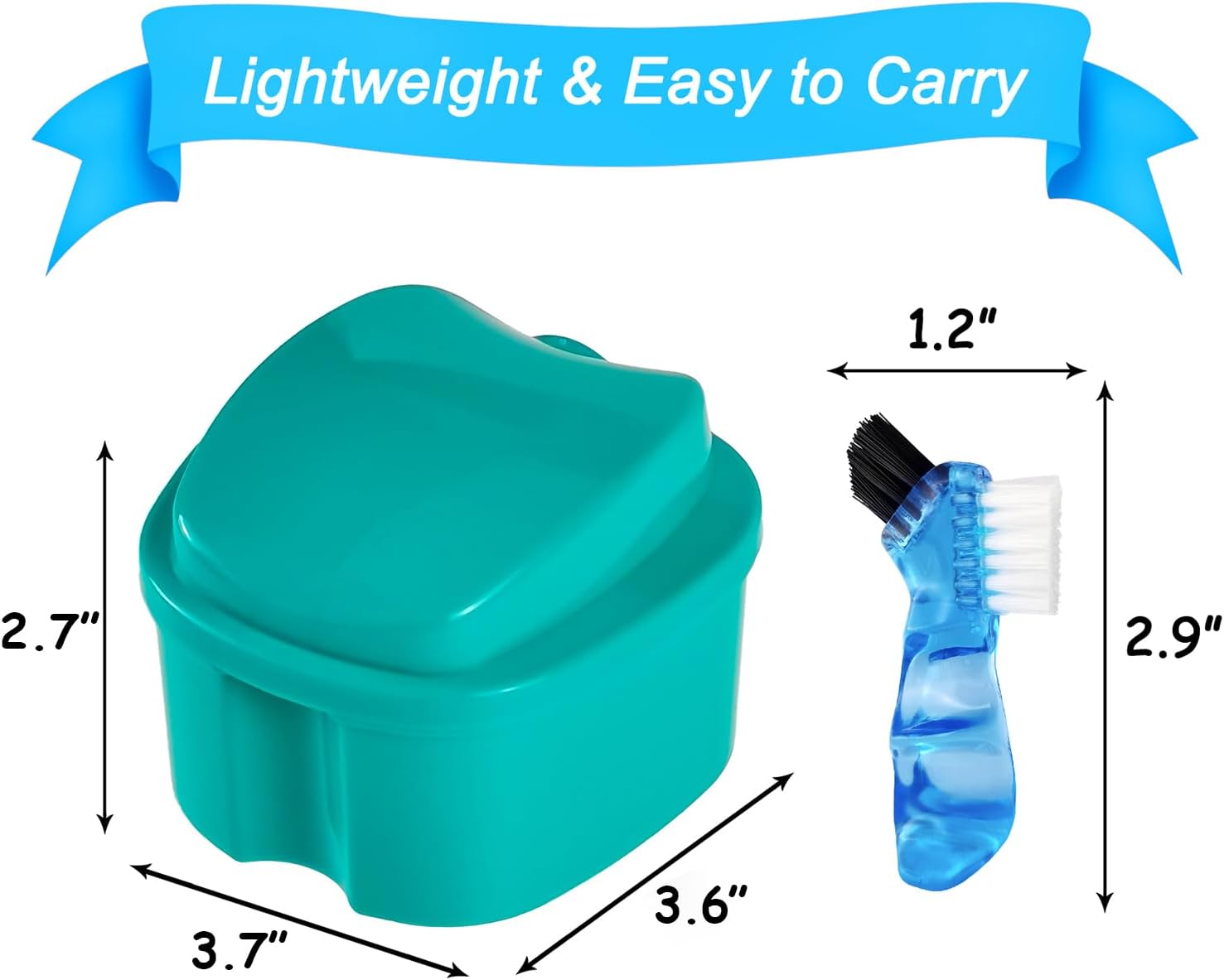 2 Pack Color Retainer Cleaner Case Denture Cups for Soaking Dentures, False Teeth Container Partial Denture Cleaning Case with Lid Travel - Lake Green and Dark Blue