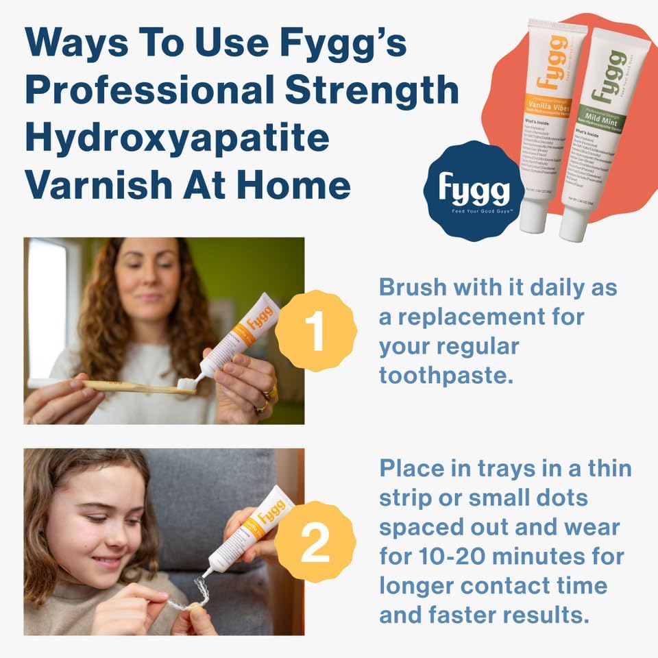 Fygg Nano-Hydroxyapatite Dental Varnish | Fluoride-Free Enamel Repair for Sensitive Teeth | Mild Mint Flavor, Suitable for Adults & Kids (1.36oz, Vanilla)
