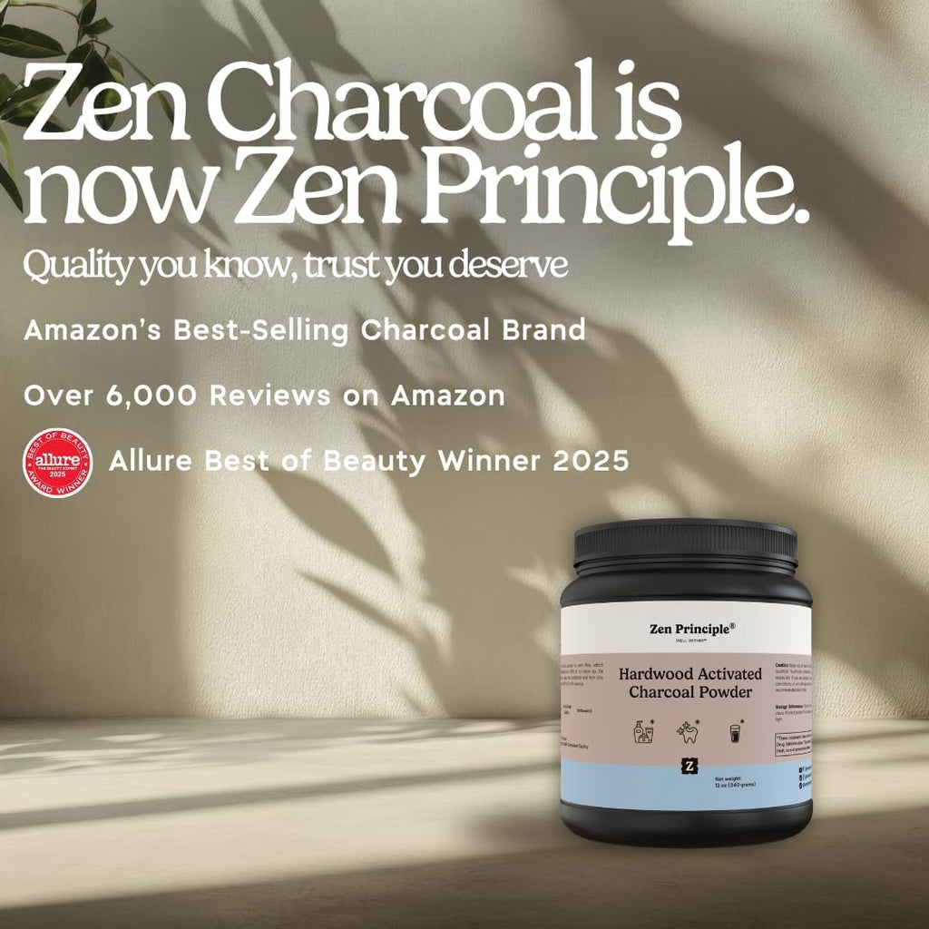 Zen Principle Activated Charcoal Powder only from USA Hardwood Trees. All Natural. Whitens Teeth, Rejuvenates Skin and Hair, Supports Better Digestion. Free Scoop Included. 12 oz.