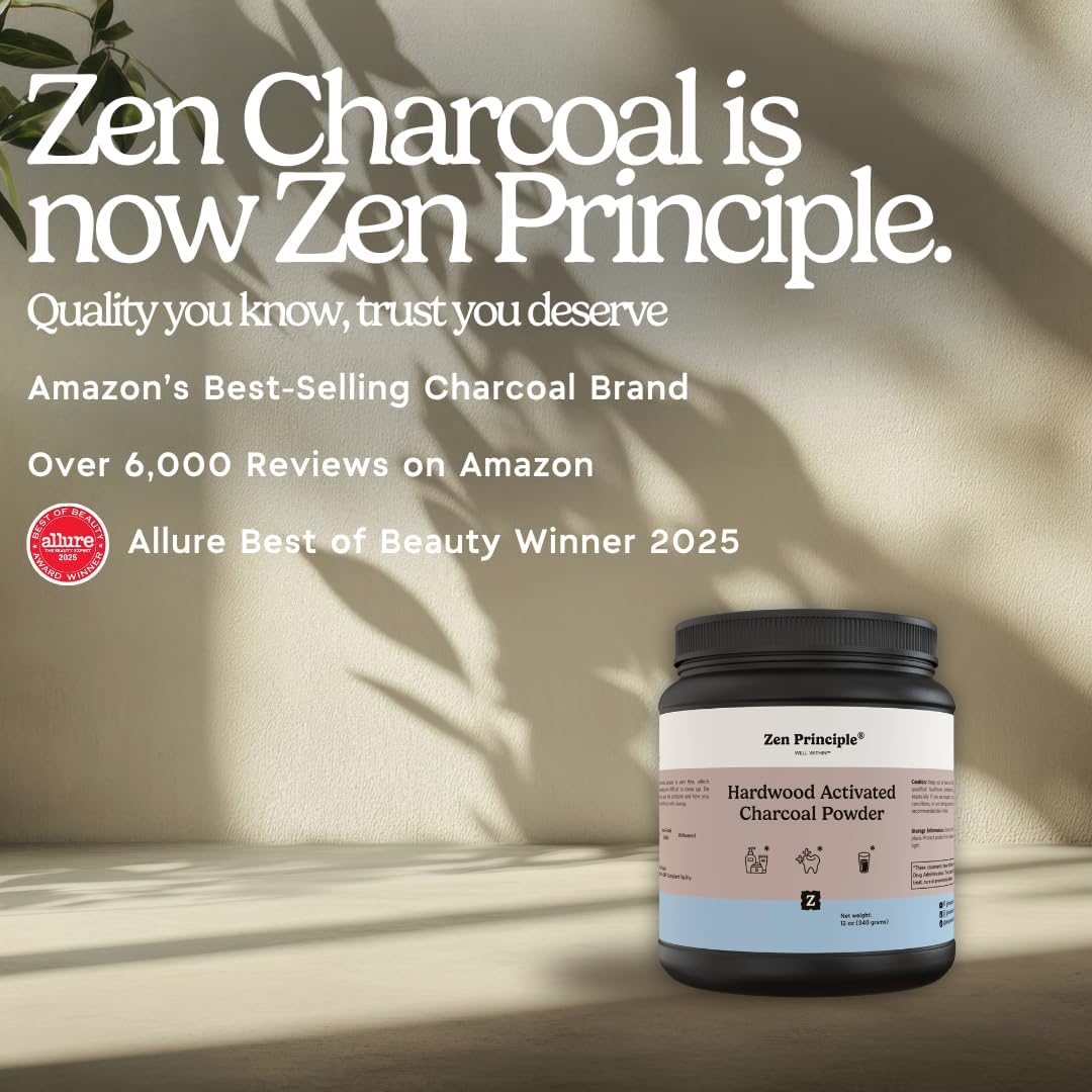 Zen Principle Activated Charcoal Powder only from USA Hardwood Trees. All Natural. Whitens Teeth, Rejuvenates Skin and Hair, Supports Better Digestion. Free Scoop Included. 12 oz.