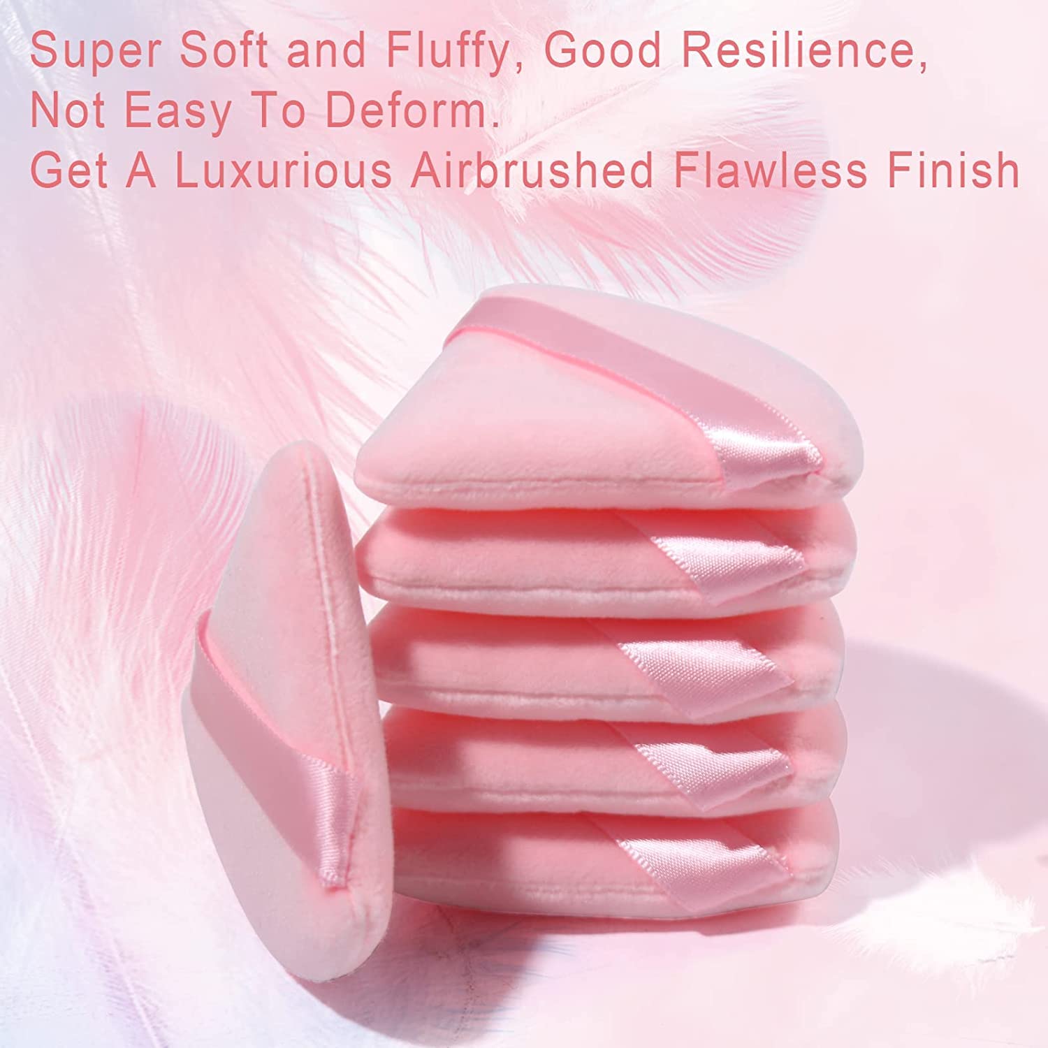 2 Pcs EVAOUXIU Triangle Powder Puff for Face Powder, Soft Plush Setting Powder Puff, Velour Cosmetic Foundation Blender Sponge Beauty Makeup Tools (Pink)