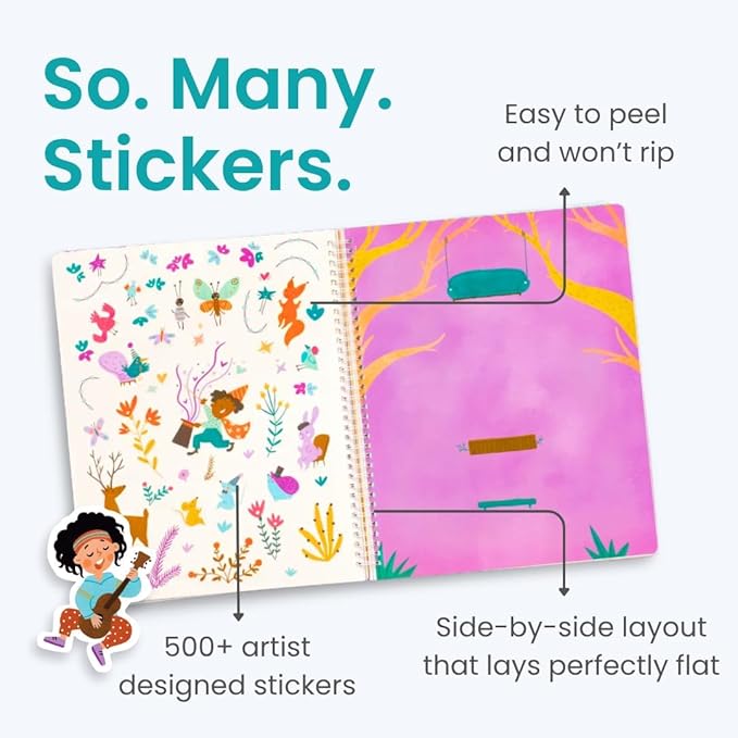Whimsical Sticker Book Activity for Kids, Into The Forest by Cupkin, Toddler Airplane Travel Essentials, 500+ Stickers for Kids 12 Scenes + Coloring Book Pages, Crafts Ages 2-8