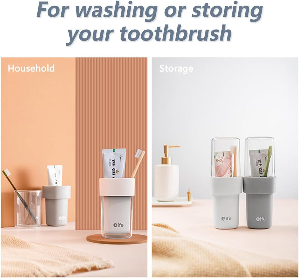 Portable Travel Toothbrush Case, Covered Toothbrush Cup Holders, Toothbrush and Toothpaste Travel Case, Toothbrush Storage Organizer Container for Traveling Bathroom(Pink)