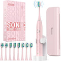 Rtauys S5 Sweeping Electric Toothbrush - Rechargeable Electric Toothbrushes with 8 Heads, Power Electric Toothbrush with Holder, 2.5 Hours Charge for 45 Days Battery Life - Pink