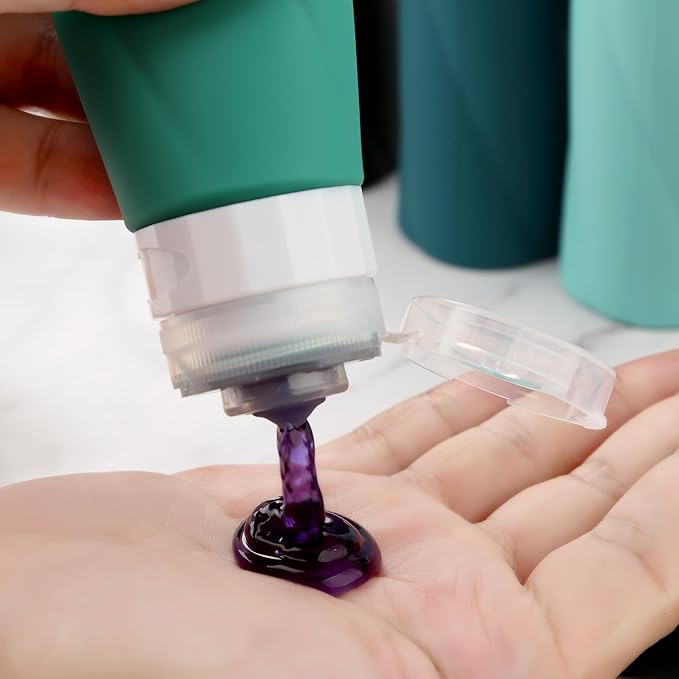 Gemice Travel Bottles - 3oz TSA Approved Containers, BPA Free, Leak Proof, Squeezable Silicone, Clear Toiletry Bag (4 Pack)