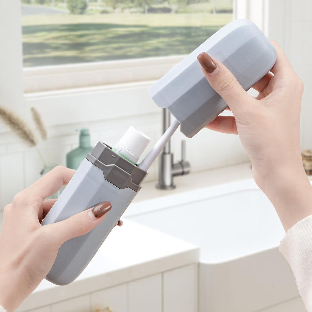 Yeeco Toothbrush Case 2 Packs, Toothbrush Travel Case, Plastic Toothbrush Holder Travel, 7.9”×2.1”×1.2” Portable Toothbrush Case for Traveling,Grey Blue