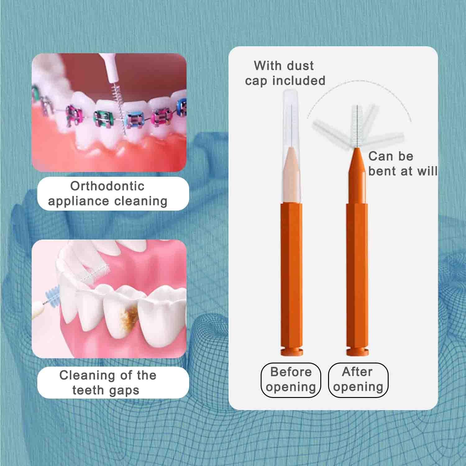 100pcs Interdental Brushes Dental Cleaning Tools Tooth Floss Picks Oral Hygiene Toothpicks