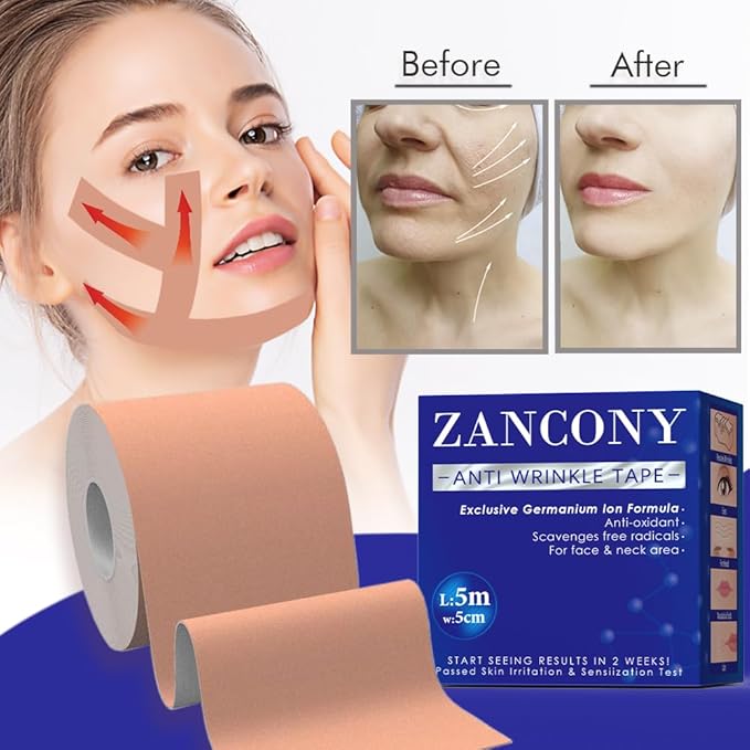 2 in 1 Face Tape, Forehead Tape for Anti Wrinkle Patches and Face Lift Tape for Full Face and Neck, Kinesiology Tape for Relaxing Facial Muscles, Hypoallergenic，5CM Wide