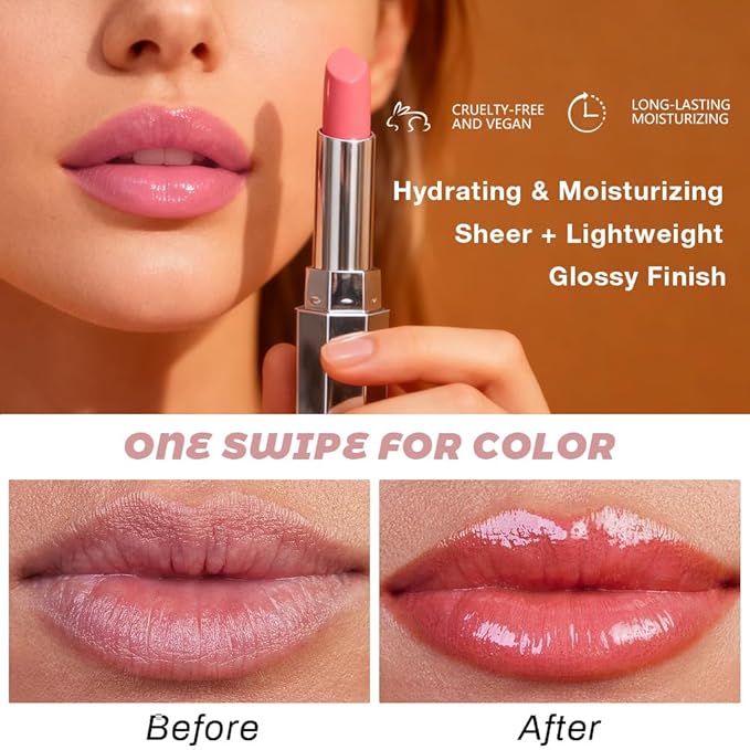 Nude Honey Lipstick Tinted Lip Balm - Shine Moisturizing Lipstick for Women, Natural Nourishing Hydrating Lip Color Gloss Stain for Dry Lips, Tint Sheer Lightweight Makeup, Vegan - 1Pc #04 Nude