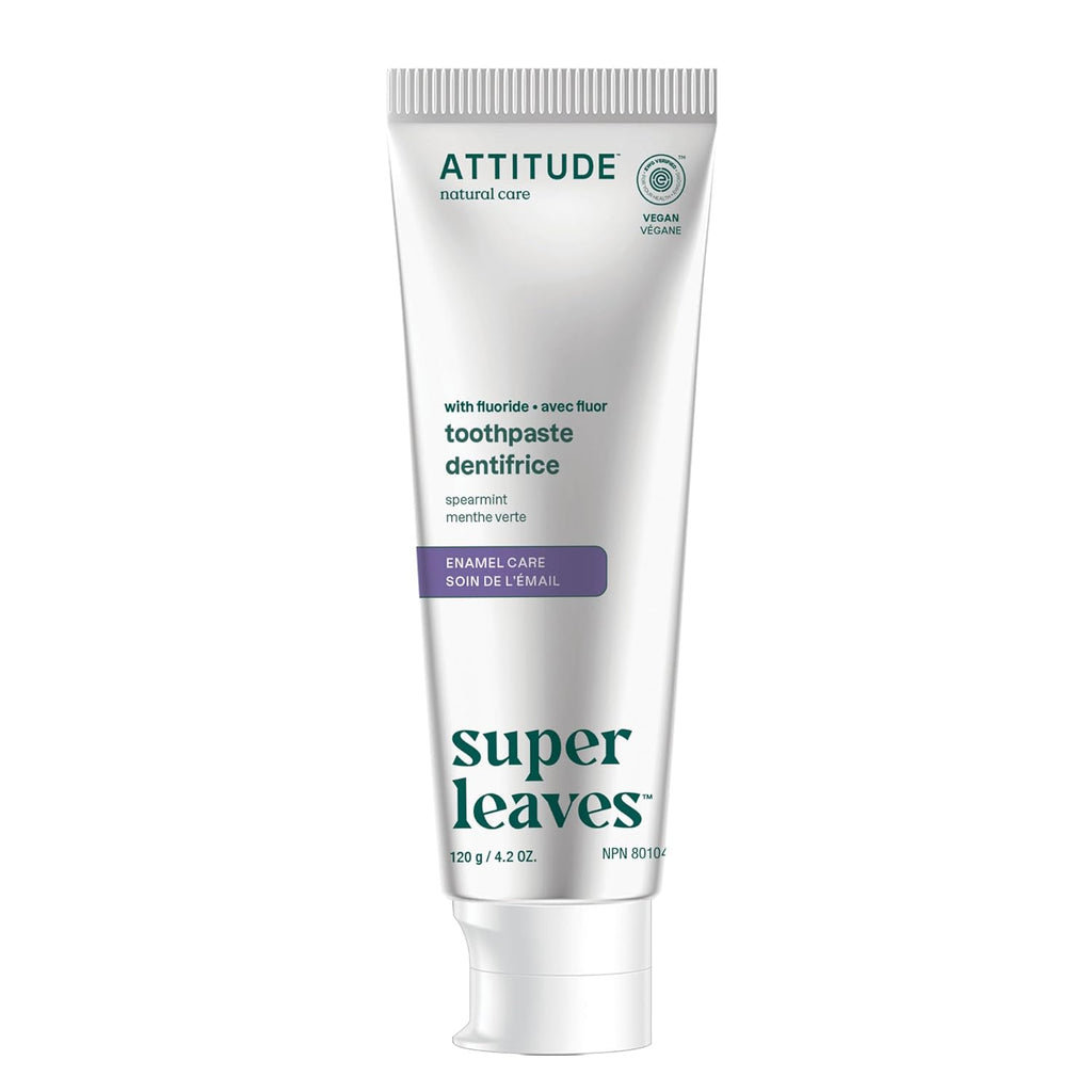 ATTITUDE Enamel Repair Toothpaste with Fluoride, Spearmint Flavor, Vegan & Cruelty-Free, Sugar-Free, Plant & Mineral-Based Ingredients, Clean Oral Care, 4.2 Oz