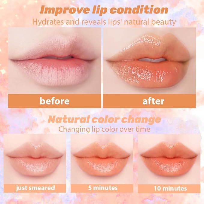 BINGBRUSH 2Pcs PH Color Changing Lipstick – Jelly Flower Lip Balm, Temperature-Activated Moisturizing Lip Tint, Long-Lasting Crystal Clear Lipstick for Women, Natural Glow & Hydration(#01+#02)