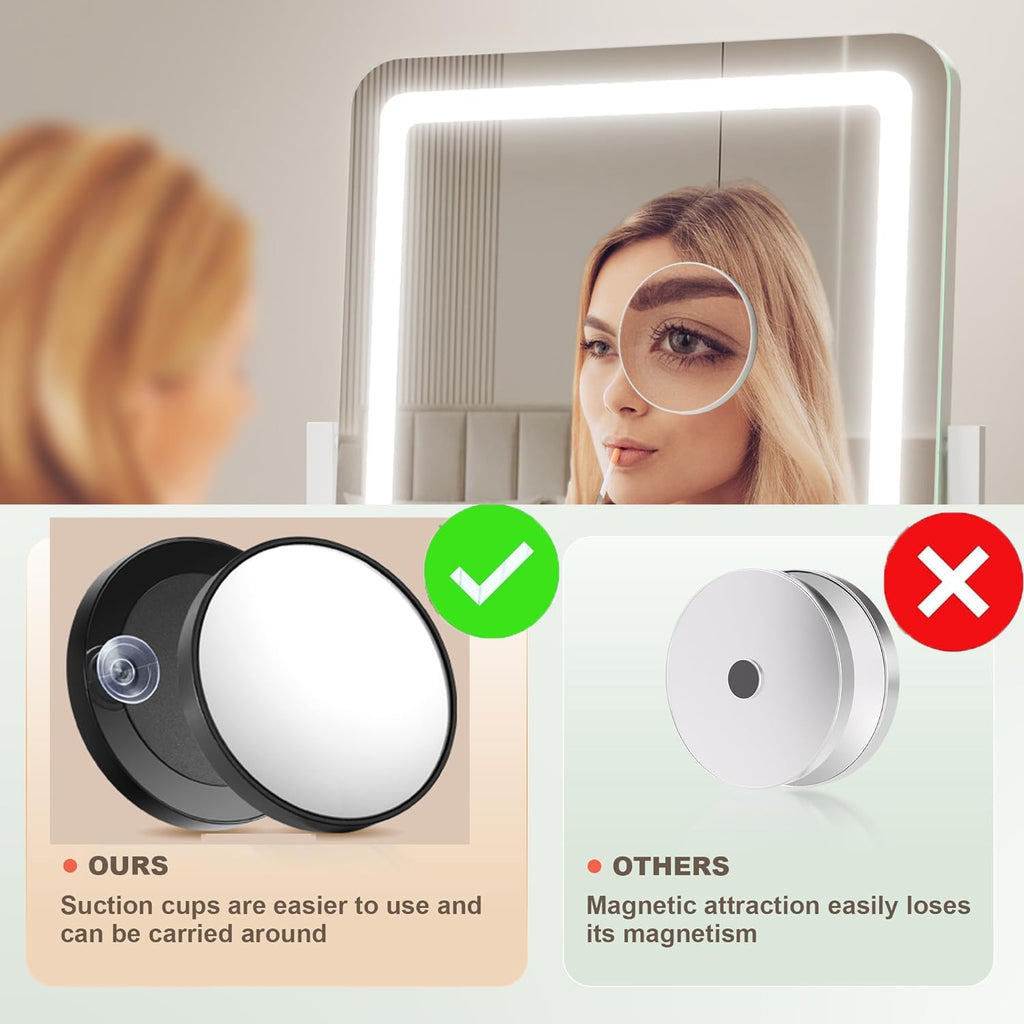 Makeup Vanity Mirror with Lights 15.2" Large LED Lighted Mirror, Hollywood Make Up Mirror with Lighting for Bedroom Tabletop, Smart Touch, 360° Rotation, (White)