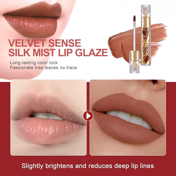 Matte Velvet Lip Stain, Long-Lasting Lip Tint, Waterproof Non-Sticky Lip Color, Transfer-Proof Smudge-Proof Lip Stain, Cloud-Like Soft Blurring Texture with Misty Velvet Finish, Cocoa Beige-88A