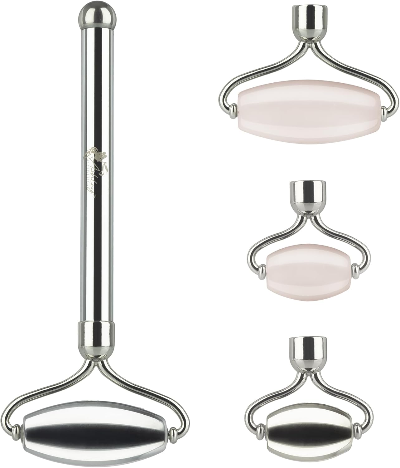 Stainless Steel Ice Roller & Rose Quartz Facial Set | Luxury Skin Care Tools for Lymphatic Drainage, Product Absorption, Skin Tightening, & Relaxation