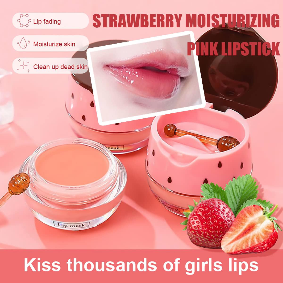 Strawberry Lip Balm, Vitamin E Masks & Moisturizing Propolis Sleeping Mask, Effective Reduces Lines Prevention Dry and Cracked Scrubs Exfoliator Smoothing Dry Care