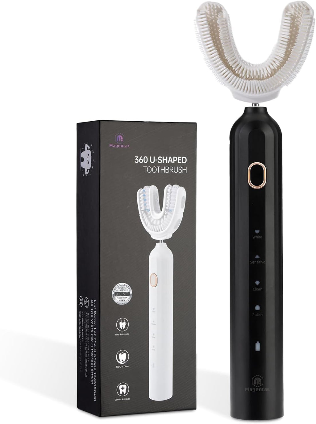 Ultrasonic U-Shaped Toothbrush for Adults, Electric Toothbrush for Teeth Whitening, Automatic 360-degree with Waterproof IPX7, 4 Modes for Cleaning(Black)